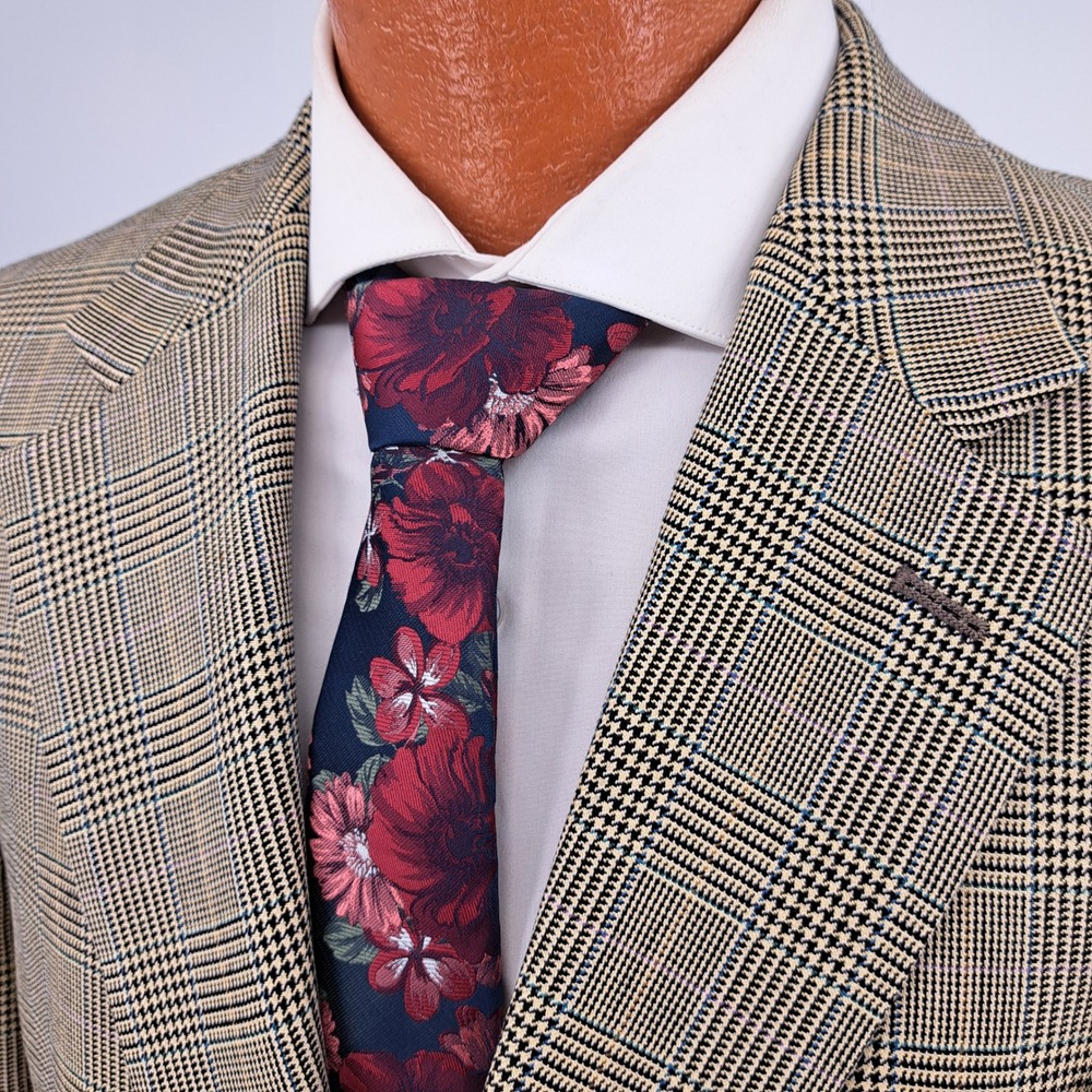 Lauren Ralph Lauren Mens 44R Silk Wool Blend Glen Plaid Blazer Sport Coat Beige